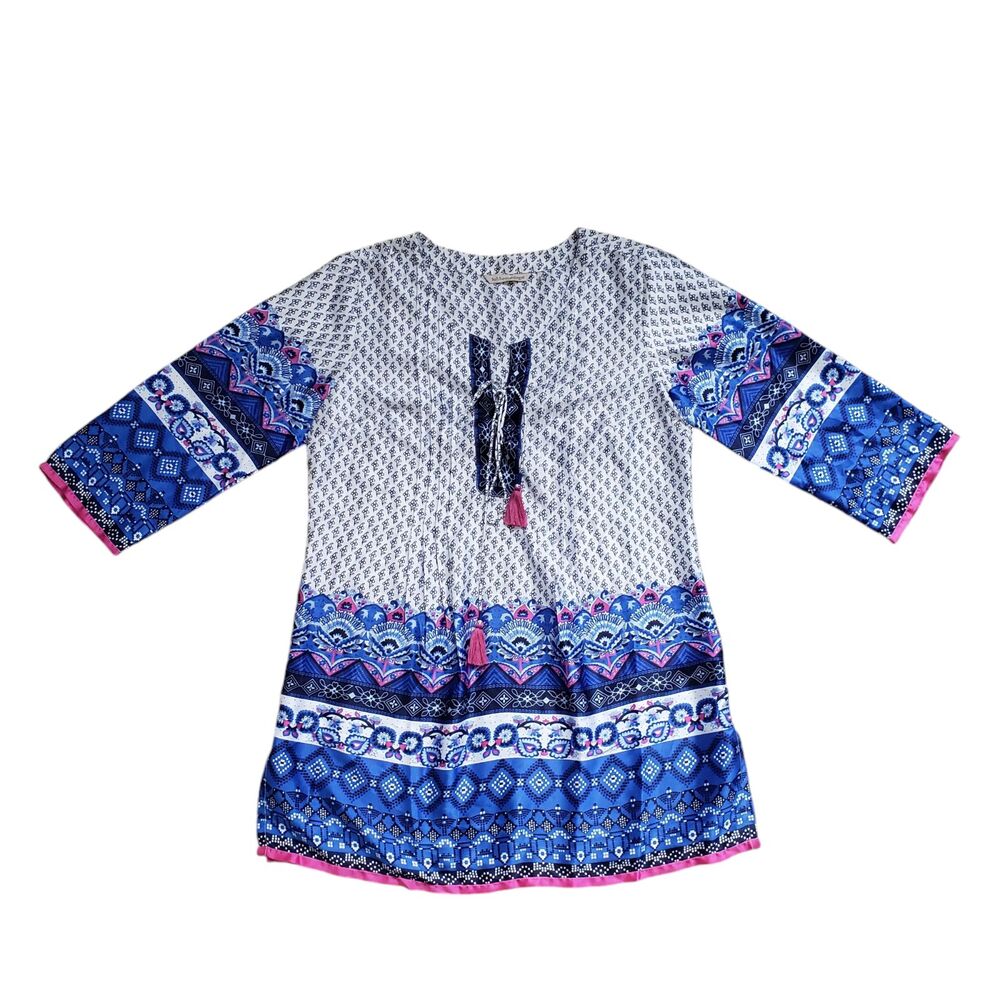 Soft Surroundings Tunic Blouse Small Satin Tassel 3/4 Sleeve Top Boho - Picture 2 of 11